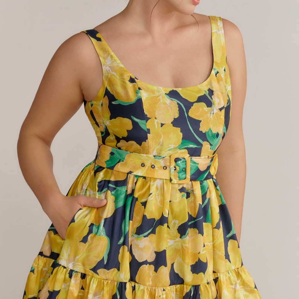 Anthropologie Yellow and Blue Floral Midi Dress